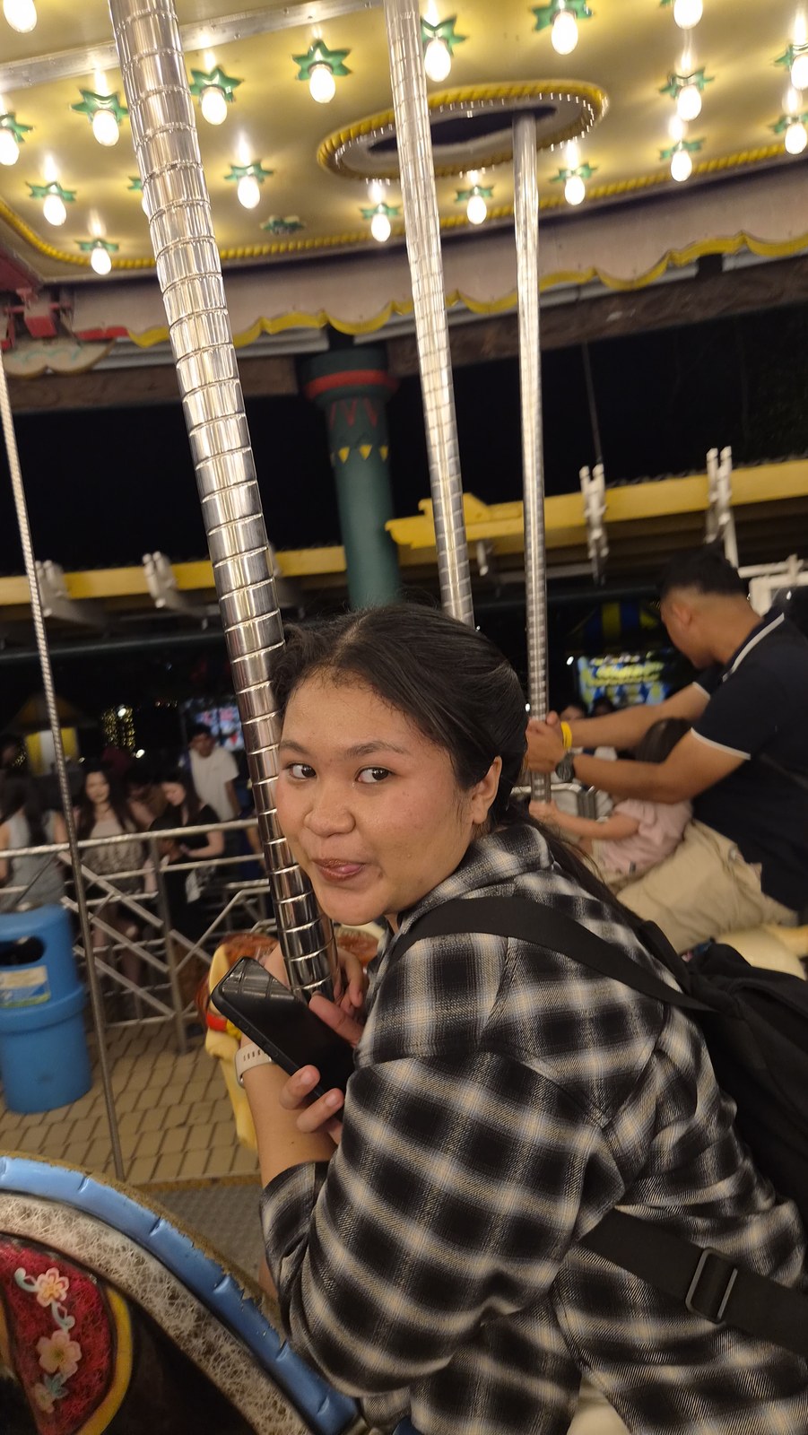 Ale enjoying a colorful night out